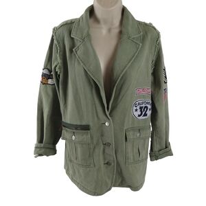 POL Olive Patched Distressed Military Utility Jacket